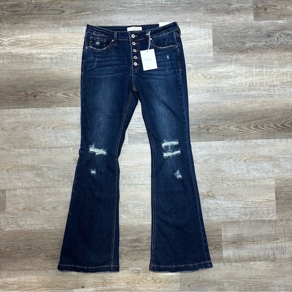 KanCan mid rise flare 13/30 NWT distressed denim casual wide leg - Picture 4 of 10